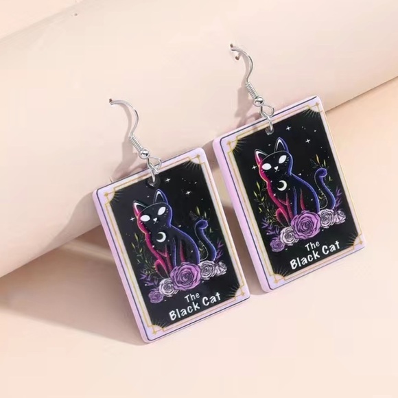 New, Black Cat Dangle Earrings - Picture 4 of 4